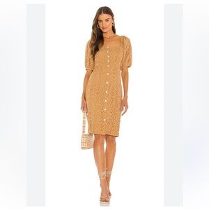 Cleobella Demi Midi Dress Size S Color Wheat Button Up Eyelet EUC
